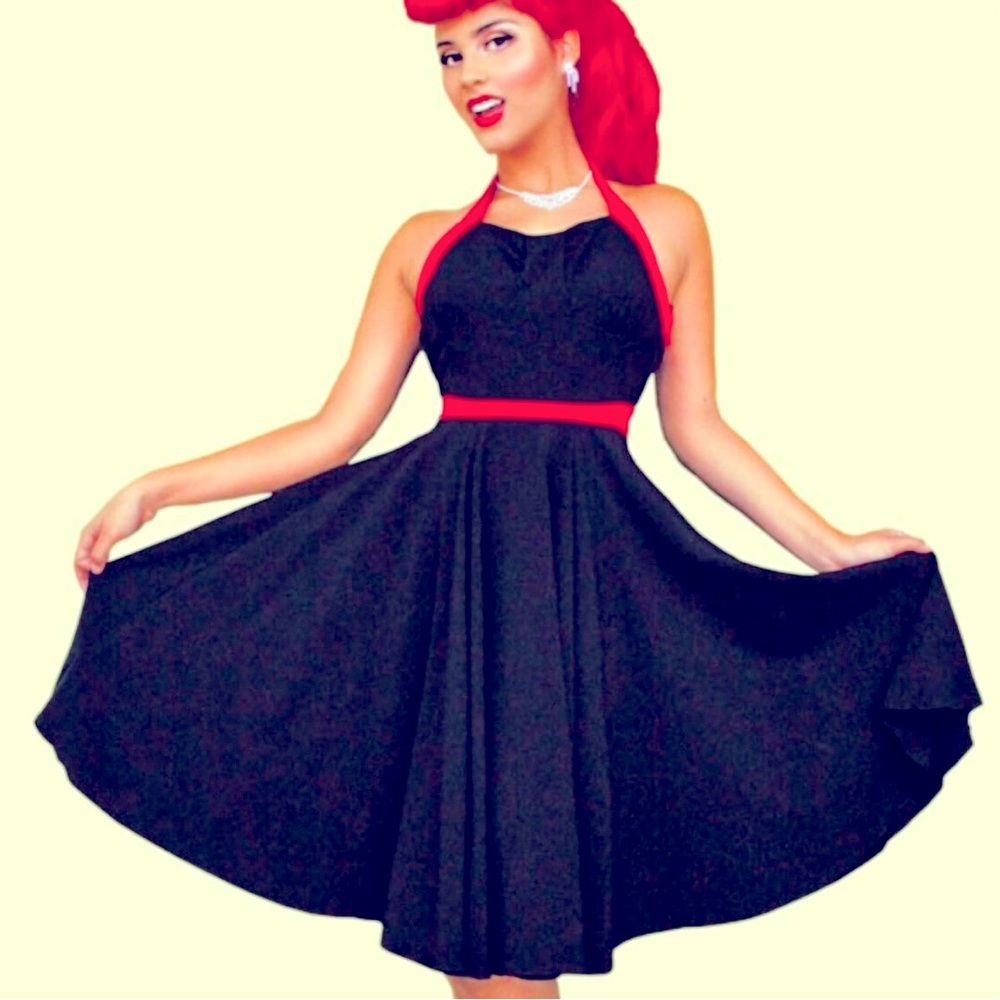 OHITSMISSARIES Rock Steady- Pin Up/Rockabilly, Black & Red Halter Dress Women MP - Picture 1 of 8